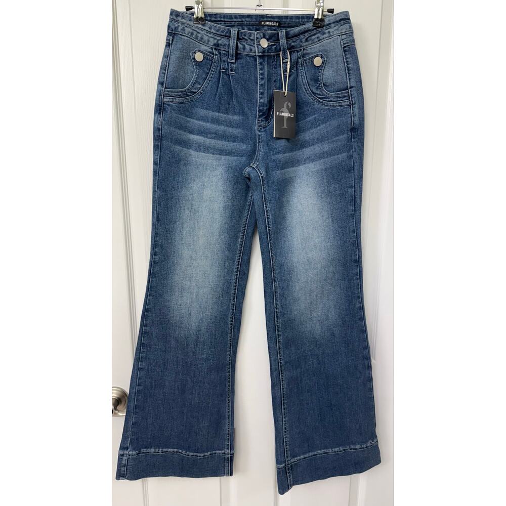 Flamingals straight Flare Jeans NWT S 90s vintage style slant pocket high rise